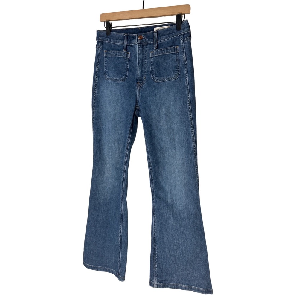 Gap 70s Flare High Rise Patch Pocket Jeans Blue Size 28 6R Retail: $89 EUC